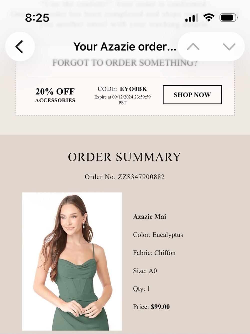 Azazie Eucalyptus Green Chiffon Slip Dress